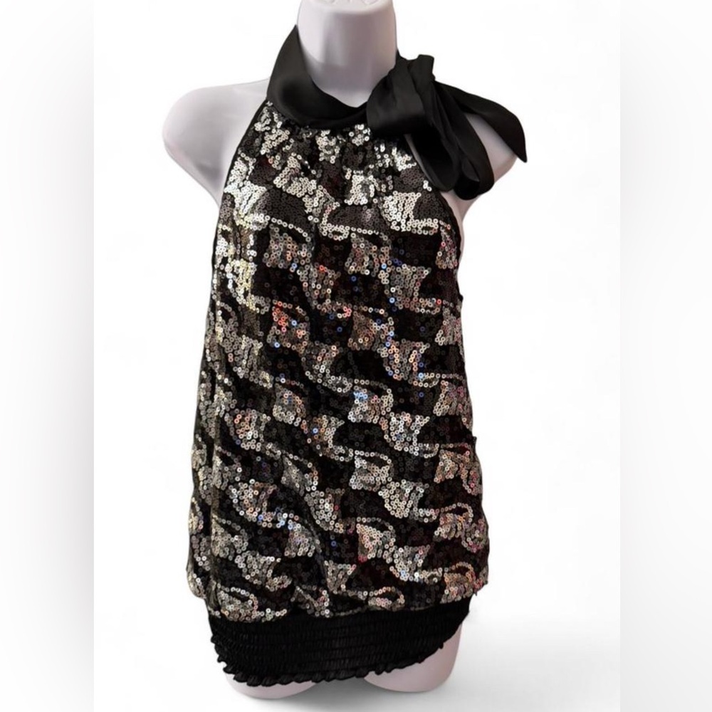 Y2K Sequin Halter Top with Bow Accent